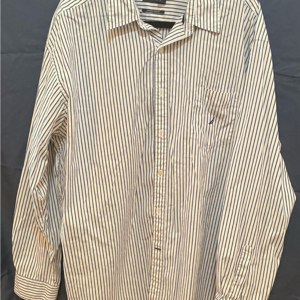 Nautica Men's Casual Striped Shirt - Blue and White